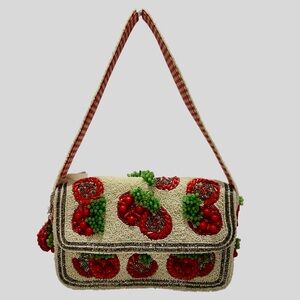 NWT Viral Tomato Beaded Red and Green Shoulder Bag Handcrafted in In India